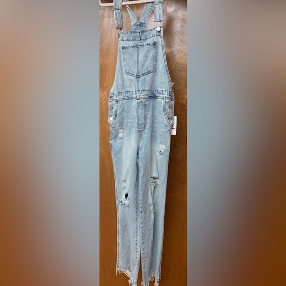 Jessica Simpson Bib denim Jean overalls sz XS perfectly distressed - Picture 1 of 6